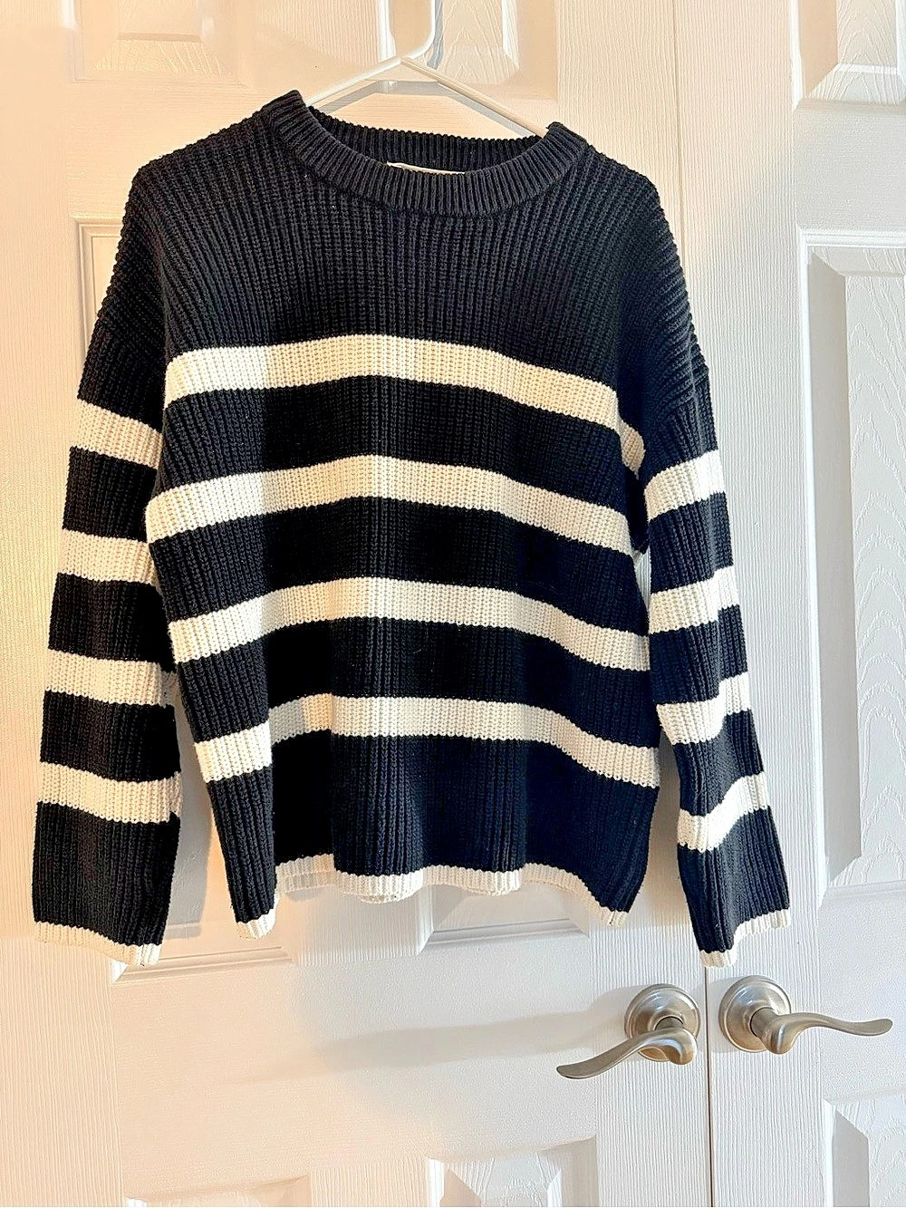 Selected Femme Bloomie Knit Oversized Striped Jumper Black & White Medium